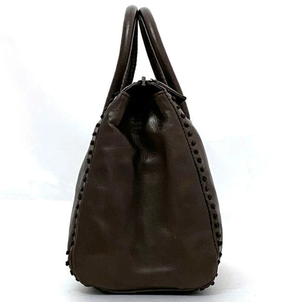Prada Handbag Bag Leather Logo Retro Zipper Brown